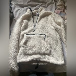 White fuzzy half zip up